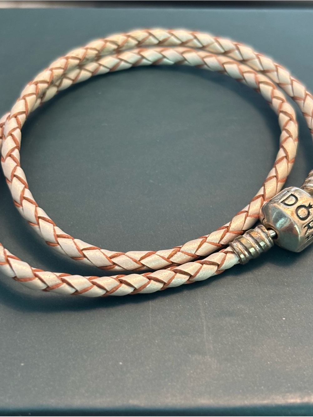Pandora Braided Double-Wrap Leather Bracelet in Cream and Tan